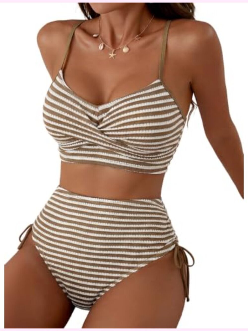 Textured High Waisted Bikini Set Twist Front Tie Side Swim